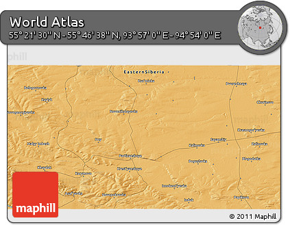 Political 3D Map of the Area around 55° 34' 4" N, 94° 25' 30" E