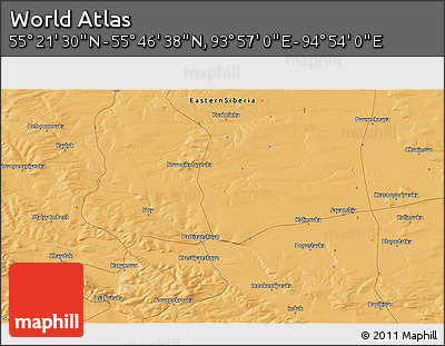 Political 3D Map of the Area around 55° 34' 4" N, 94° 25' 30" E