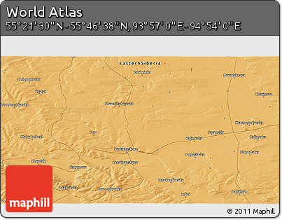 Political 3D Map of the Area around 55° 34' 4" N, 94° 25' 30" E
