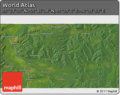 Satellite 3D Map of the Area around 55° 34' 4" N, 96° 7' 30" E