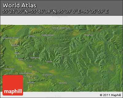 Satellite 3D Map of the Area around 55° 34' 4" N, 96° 7' 30" E