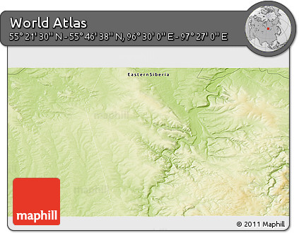 Physical 3D Map of the Area around 55° 34' 4" N, 96° 58' 29" E