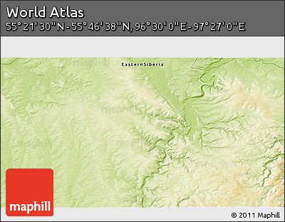 Physical 3D Map of the Area around 55° 34' 4" N, 96° 58' 29" E