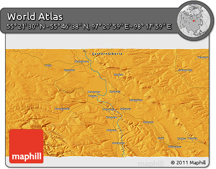 Political 3D Map of the Area around 55° 34' 4" N, 97° 49' 29" E