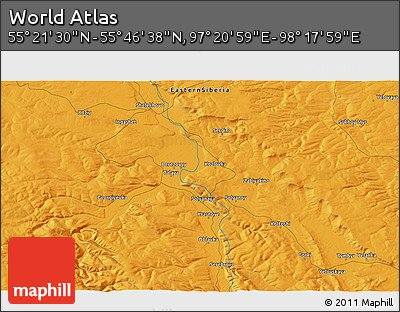 Political 3D Map of the Area around 55° 34' 4" N, 97° 49' 29" E