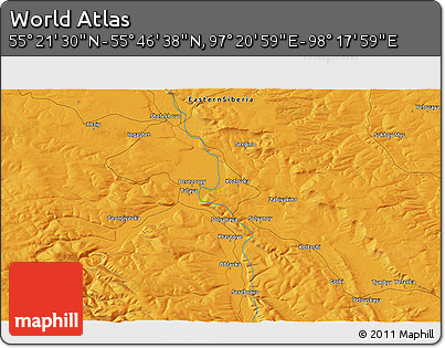 Political 3D Map of the Area around 55° 34' 4" N, 97° 49' 29" E