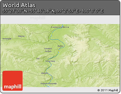 Physical 3D Map of the Area around 55° 34' 4" N, 99° 31' 30" E