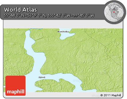 Physical 3D Map of the Area around 55° 56' 31" N, 100° 13' 29" W