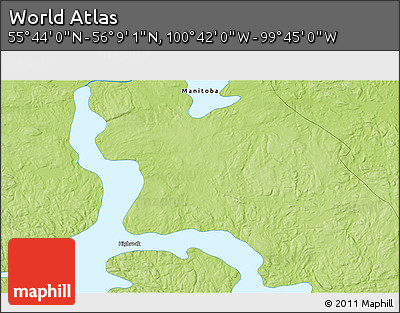 Physical 3D Map of the Area around 55° 56' 31" N, 100° 13' 29" W