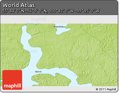 Physical 3D Map of the Area around 55° 56' 31" N, 100° 13' 29" W