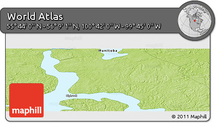 Physical Panoramic Map of the Area around 55° 56' 31" N, 100° 13' 29" W