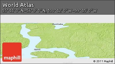 Physical Panoramic Map of the Area around 55° 56' 31" N, 100° 13' 29" W