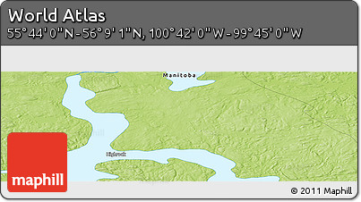 Physical Panoramic Map of the Area around 55° 56' 31" N, 100° 13' 29" W