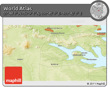 Physical 3D Map of the Area around 55° 56' 31" N, 101° 13' 29" E