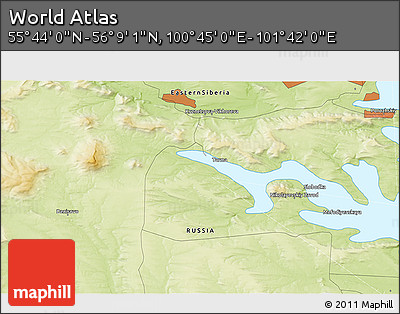 Physical 3D Map of the Area around 55° 56' 31" N, 101° 13' 29" E