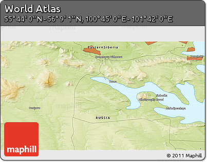 Physical 3D Map of the Area around 55° 56' 31" N, 101° 13' 29" E
