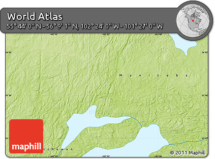 Physical Map of the Area around 55° 56' 31" N, 101° 55' 30" W
