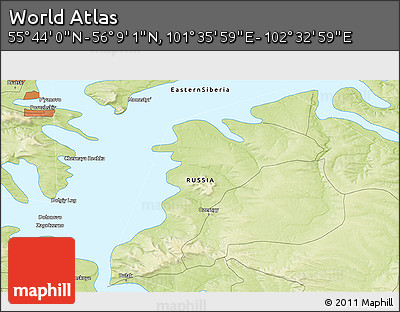 Physical 3D Map of the Area around 55° 56' 31" N, 102° 4' 29" E