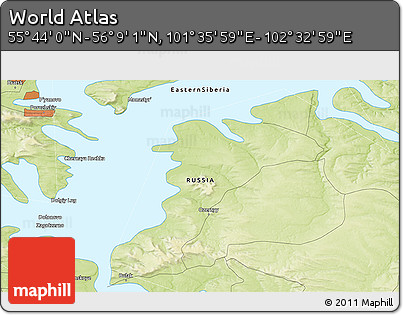 Physical 3D Map of the Area around 55° 56' 31" N, 102° 4' 29" E