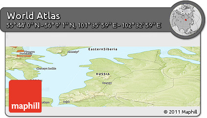 Physical Panoramic Map of the Area around 55° 56' 31" N, 102° 4' 29" E