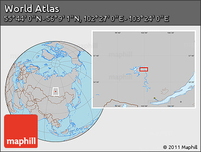 Gray Location Map of the Area around 55° 56' 31" N, 102° 55' 30" E