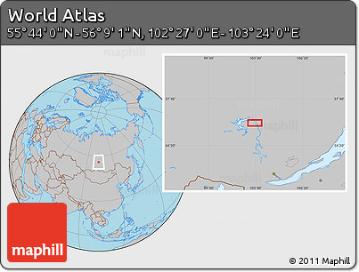 Gray Location Map of the Area around 55° 56' 31" N, 102° 55' 30" E