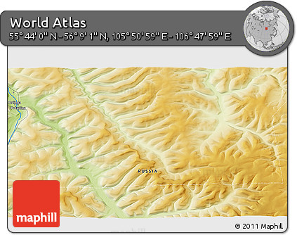 Physical 3D Map of the Area around 55° 56' 31" N, 106° 19' 29" E
