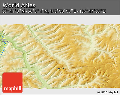 Physical 3D Map of the Area around 55° 56' 31" N, 106° 19' 29" E