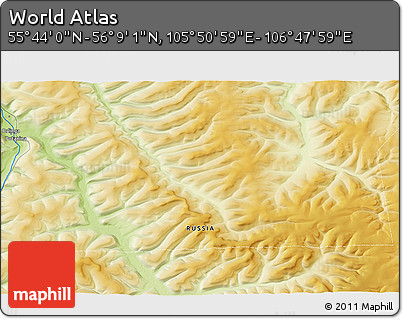Physical 3D Map of the Area around 55° 56' 31" N, 106° 19' 29" E