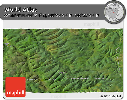 Satellite 3D Map of the Area around 55° 56' 31" N, 106° 19' 29" E