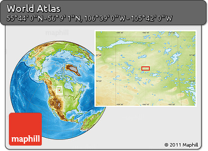 Physical Location Map of the Area around 55° 56' 31" N, 106° 10' 30" W