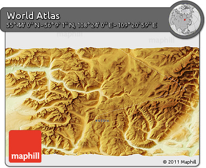 Physical 3D Map of the Area around 55° 56' 31" N, 108° 52' 30" E