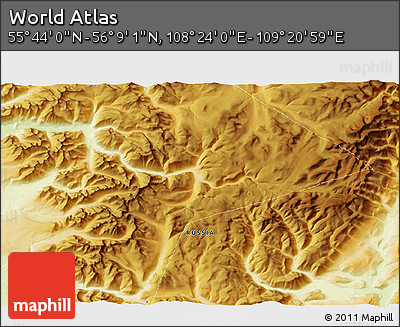 Physical 3D Map of the Area around 55° 56' 31" N, 108° 52' 30" E