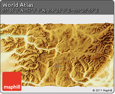 Physical 3D Map of the Area around 55° 56' 31" N, 108° 52' 30" E