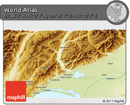 Physical 3D Map of the Area around 55° 56' 31" N, 109° 43' 29" E