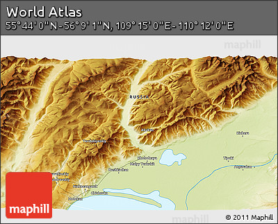 Physical 3D Map of the Area around 55° 56' 31" N, 109° 43' 29" E