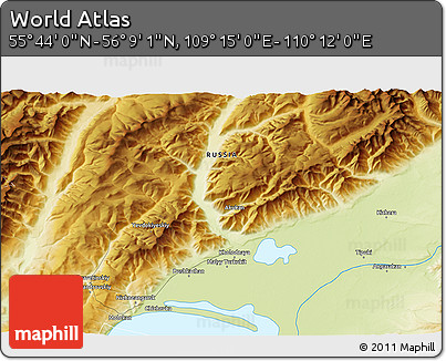 Physical 3D Map of the Area around 55° 56' 31" N, 109° 43' 29" E