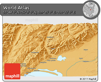 Political 3D Map of the Area around 55° 56' 31" N, 109° 43' 29" E