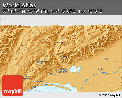 Political 3D Map of the Area around 55° 56' 31" N, 109° 43' 29" E