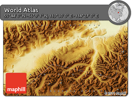 Physical Map of the Area around 55° 56' 31" N, 113° 58' 29" E