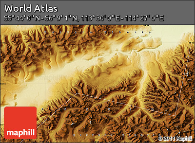 Physical Map of the Area around 55° 56' 31" N, 113° 58' 29" E
