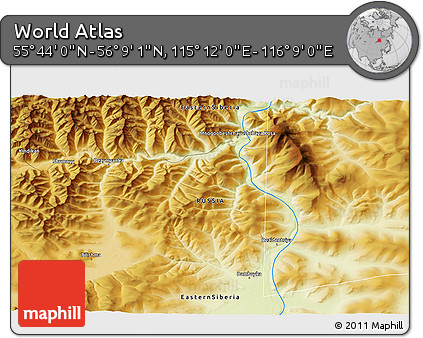 Physical 3D Map of the Area around 55° 56' 31" N, 115° 40' 30" E