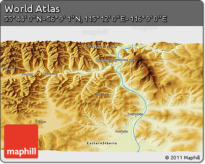 Physical 3D Map of the Area around 55° 56' 31" N, 115° 40' 30" E
