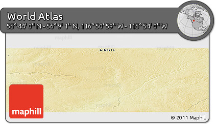 Physical Panoramic Map of the Area around 55° 56' 31" N, 116° 22' 30" W
