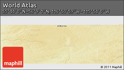 Physical Panoramic Map of the Area around 55° 56' 31" N, 116° 22' 30" W