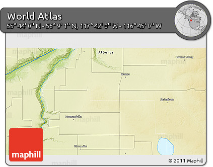 Physical 3D Map of the Area around 55° 56' 31" N, 117° 13' 29" W