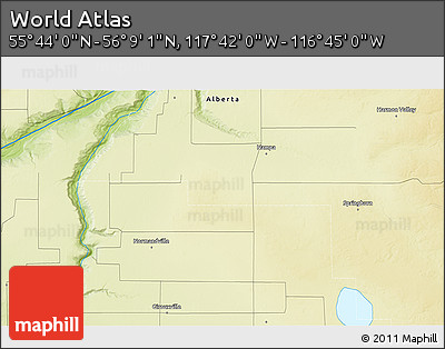 Physical 3D Map of the Area around 55° 56' 31" N, 117° 13' 29" W