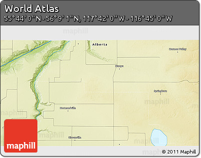 Physical 3D Map of the Area around 55° 56' 31" N, 117° 13' 29" W
