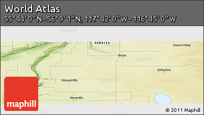 Physical Panoramic Map of the Area around 55° 56' 31" N, 117° 13' 29" W