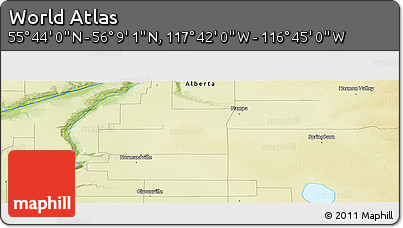 Physical Panoramic Map of the Area around 55° 56' 31" N, 117° 13' 29" W